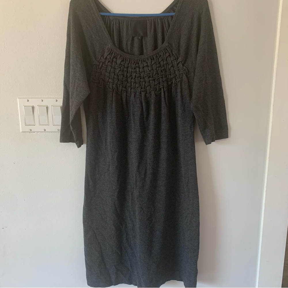 InWear Grey Woven Detail Dress Womens Medium M 3/4 Sleeve